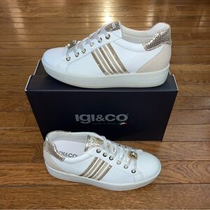 IGI&CO Made In Italy Leather Lace Up Sneaker White, Tan & Gold Women’s EU 39